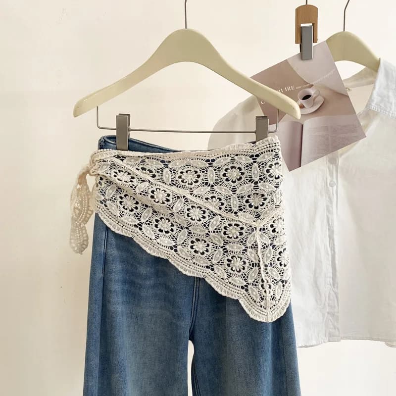 Bandana Crochet fleur Triangle foulard tricoté fleurs taille ceinture femmes Lolita Style coréen éch