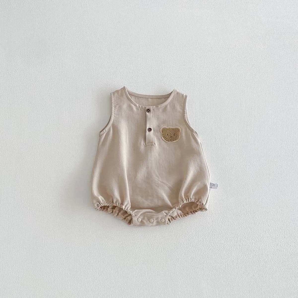 Combinaison d'été fine sans manches pour bébé, combinaison gilet mignonne motif ours pour bébé garço