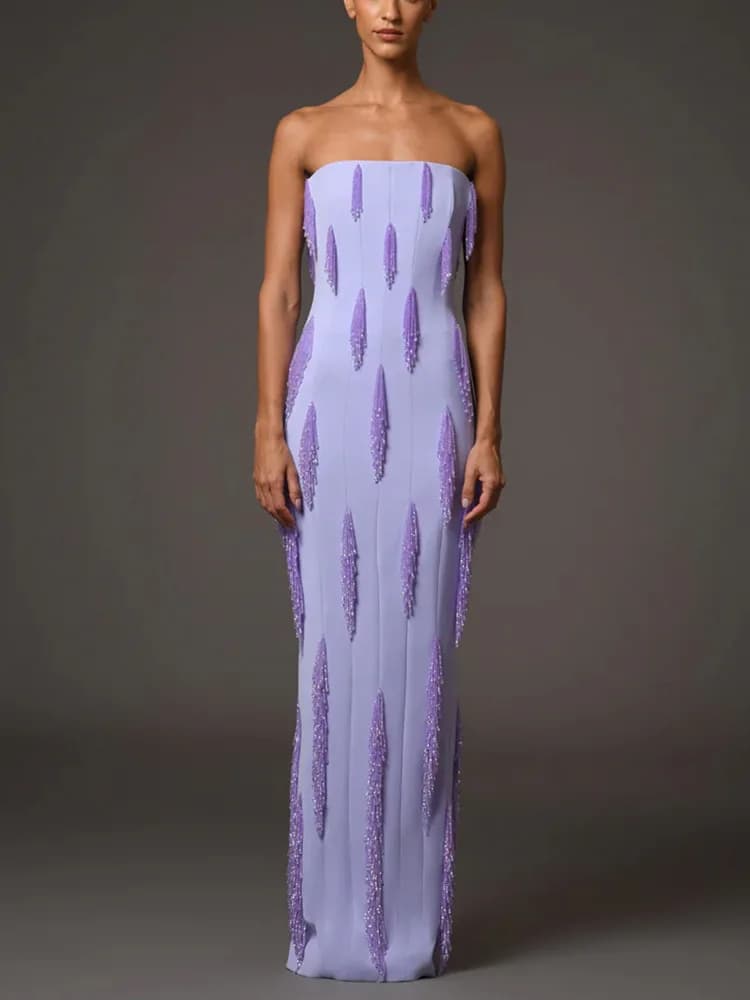 Haute qualité nouvelle mode 2025 robe femmes gland pendentif perlé enveloppé poitrine longue robe Ma