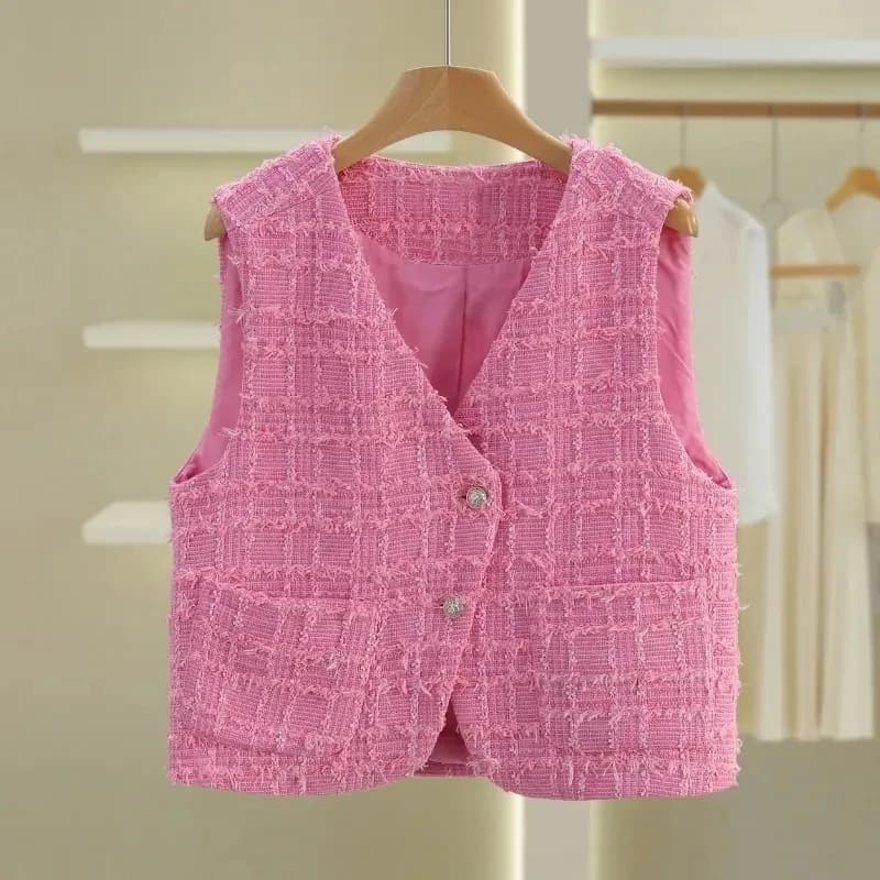 Nouveau gilet femme veste 2025 printemps été tempérament Tweed femme gilet loisirs confortable haute