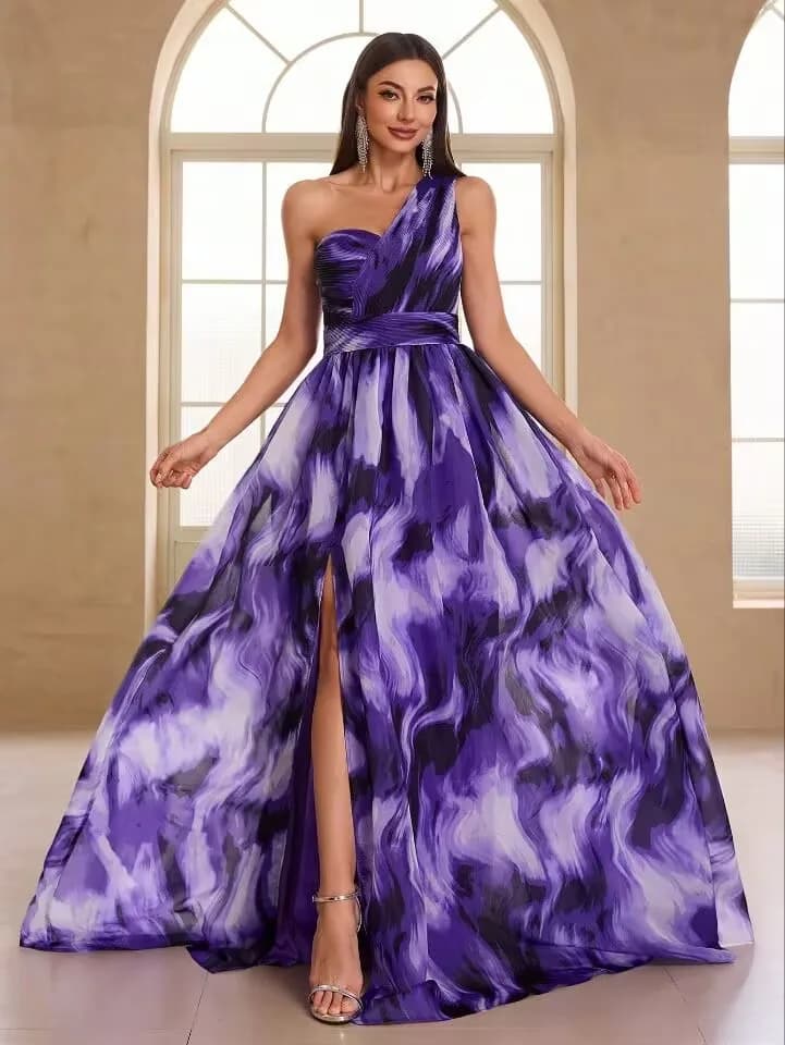Robe de soirée formelle florale personnalisée JEHETH, asymétrique à une épaule, avec fente haute, Ve