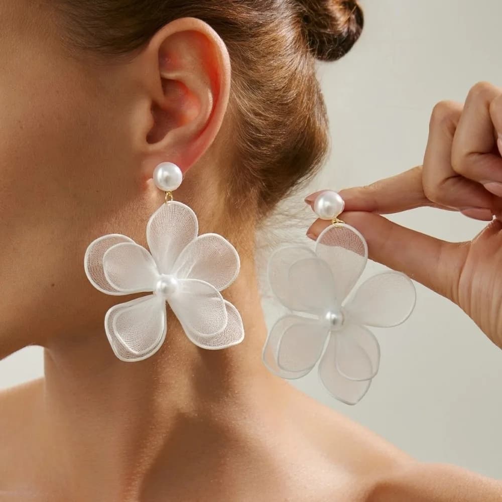 Boucles d'oreilles pendantes exagérées en maille avec imitation perle, accessoires d'oreille tendanc