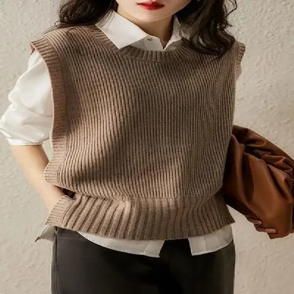Gilet col rond en tricot solide pour femme, pull en laine, mode 2025, vêtements lisses sans manches,