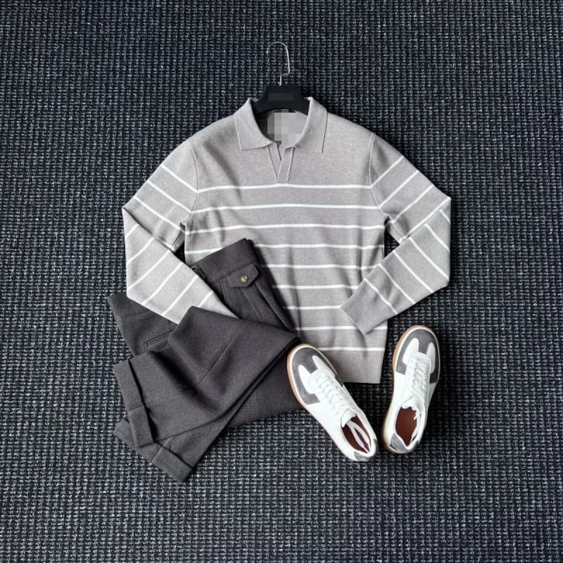 Pull en tricot à col rond rayé simple pour homme, style vintage automne-hiver, manches longues, chau