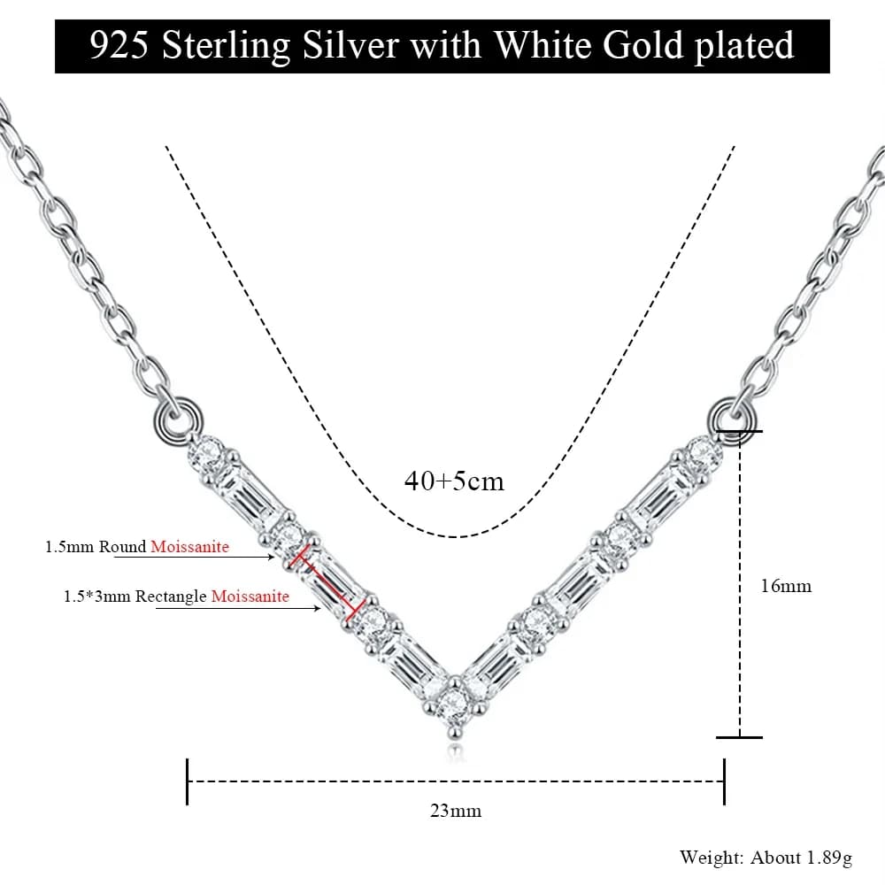 Collier pendentif en argent S925 avec moissanite LinkerLove, design en forme de V, collier géométriq