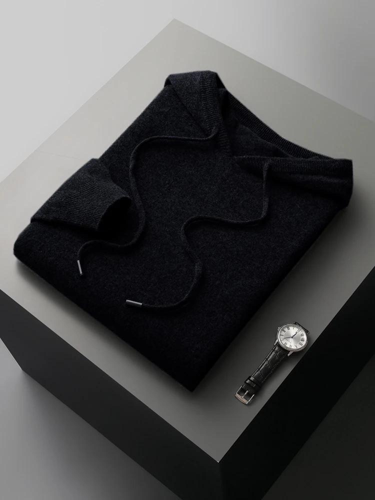 100% laine mérinos haute qualité hommes sweats à capuche printemps automne pull pull intelligent tri