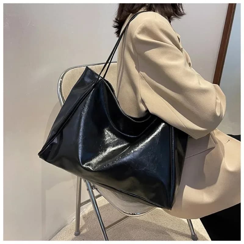 Sac fourre-tout en PU souple pour femme, sac à bandoulière rétro, poudres sous les bras, grande capa
