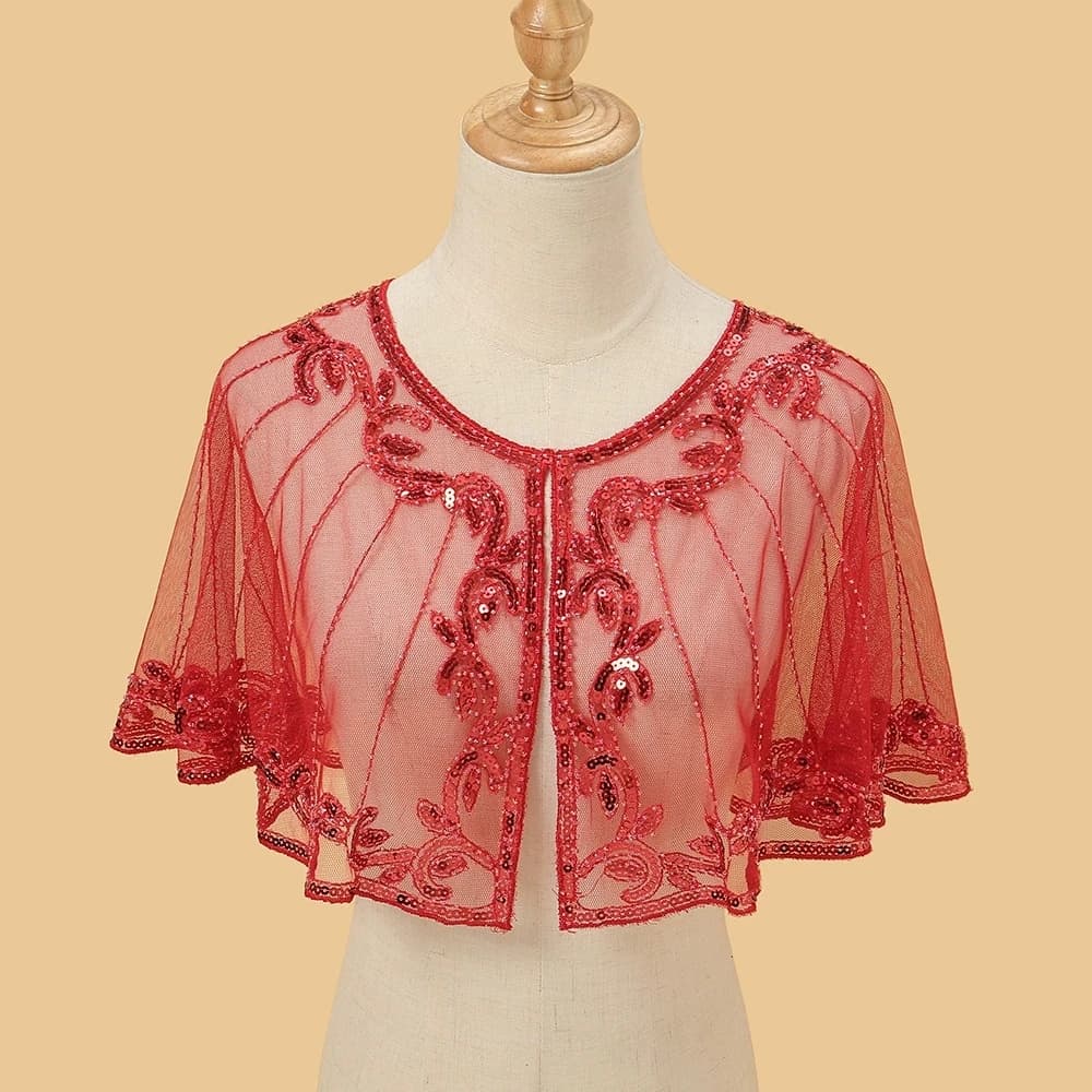 Châle à clapet en dentelle perlée et paillettes, élégant, embellissement léger et brillant pour robe