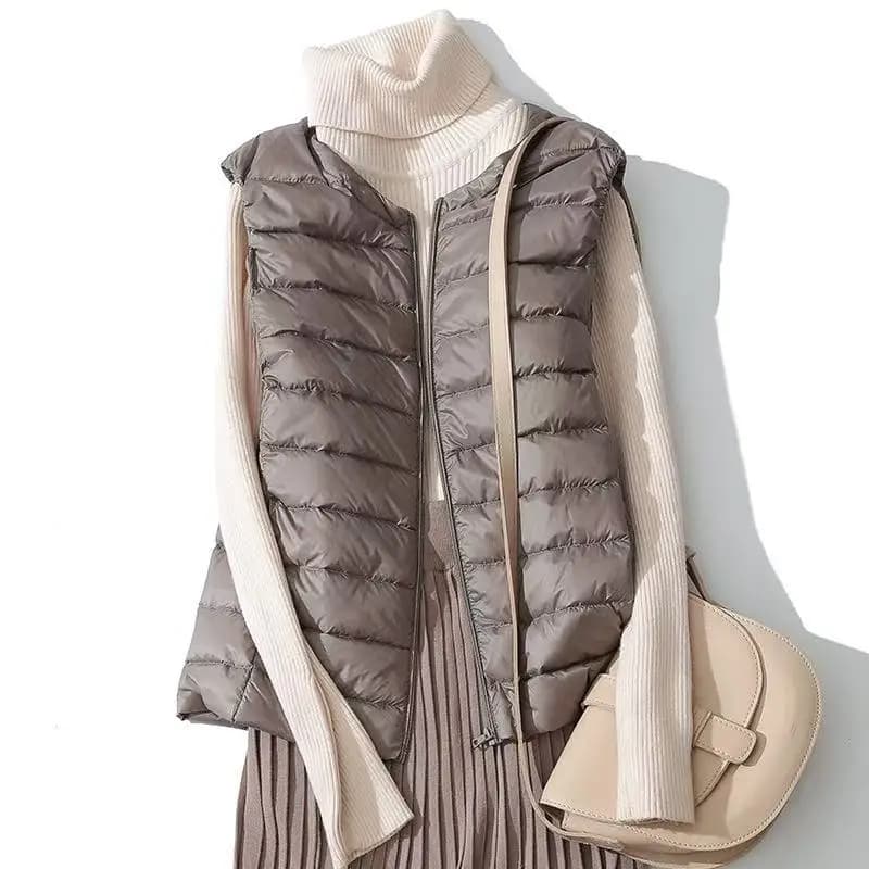 2025 automne/hiver nouveau gilet léger pour femme col rond court chaud duvet de canard Portable déba