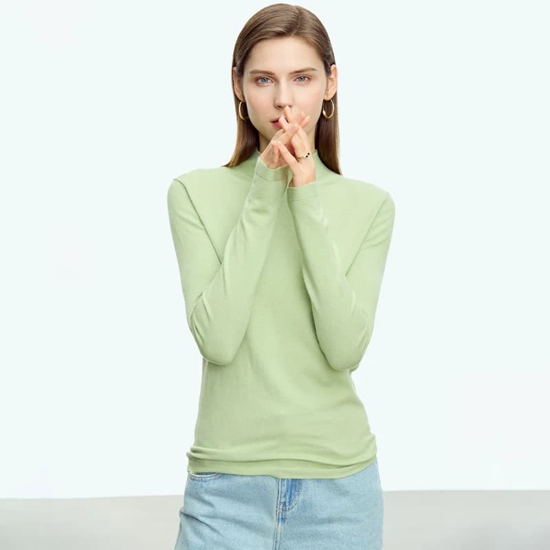 Pull en maille minimaliste AMII pour femme, nouvelle collection hiver 2024, col montant, manches lon
