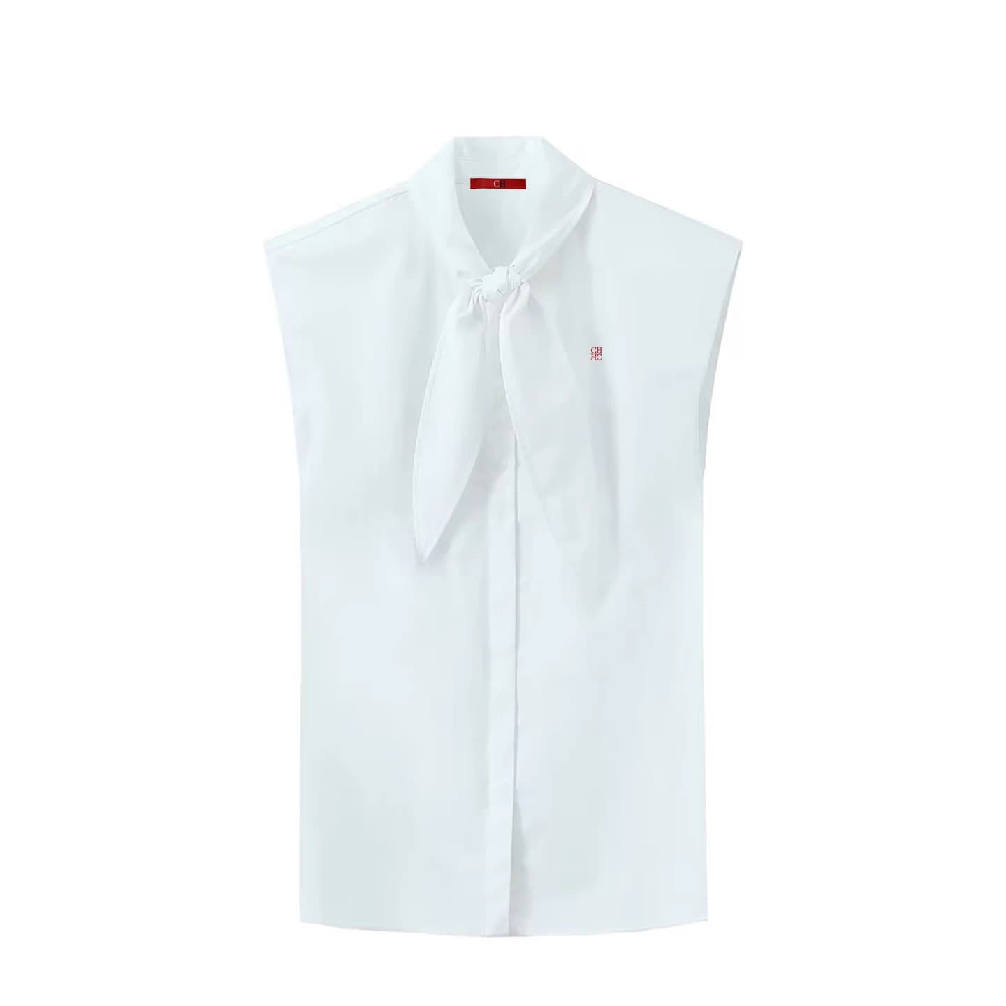 Chemisier brodé sans manches pour femme, col nœud papillon, coupe ajustée, tissu doux, polyvalent, d