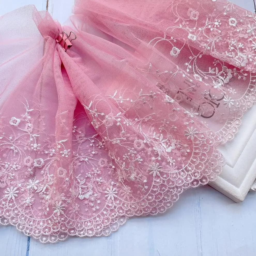 Tissu Brodé en Maille Douce Rose de 2 Mètres et 21cm de Large, Accessoires pour Robe, Couture, Artis