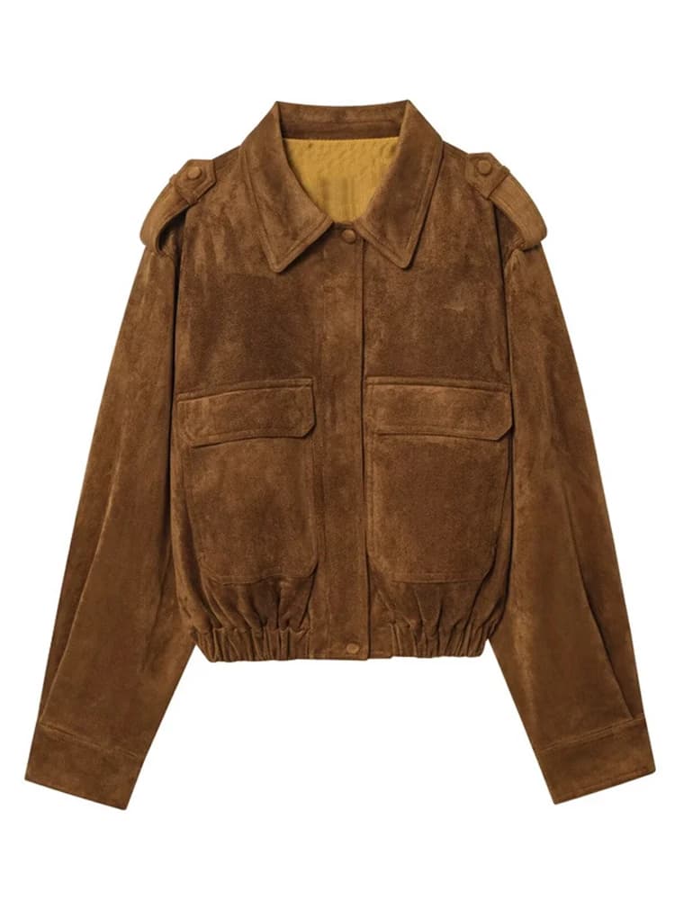 Veste utilitaire à revers pour femmes, manches longues, col rabattu, épaulettes, poche, manteaux bom