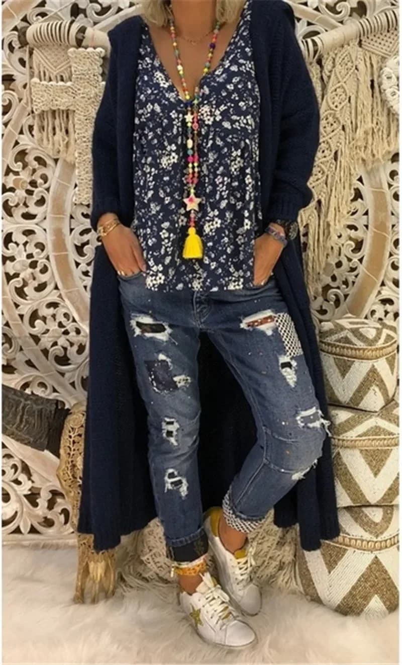 Pull Long tricoté pour femme, couleur unie, ample, à capuche, avec poches, décontracté, à la mode, l