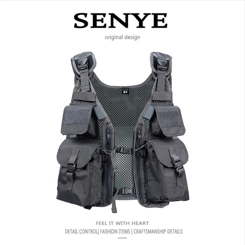 Gilet multifonctionnel de camping avec plusieurs poches, cardigan de couleur unie, combinaison de pê