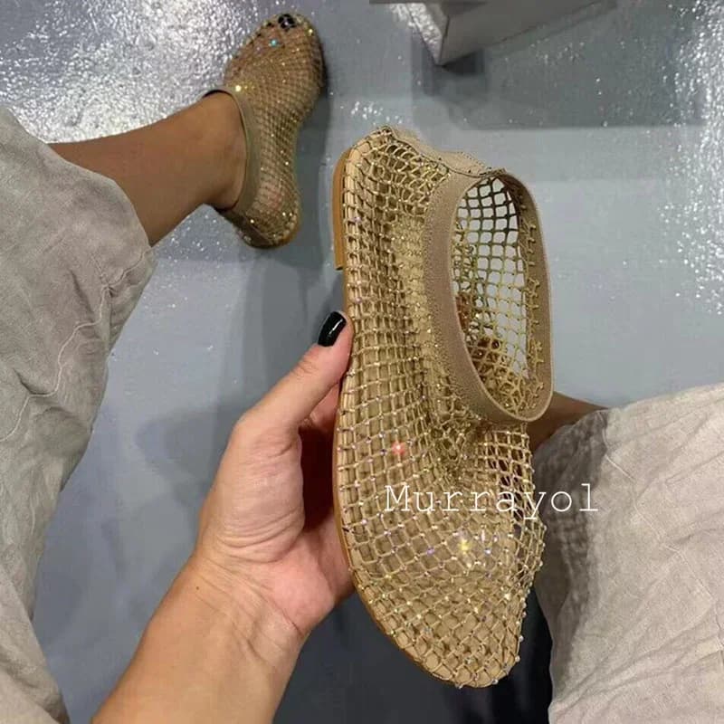 Bout pointu maille évider bottines femmes strass décor talons fins bottes courtes été Cool bottes ch