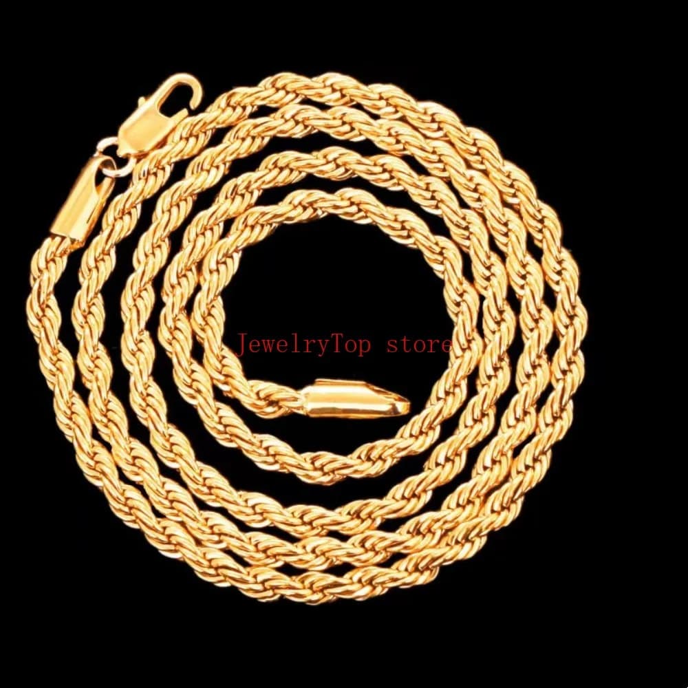 Fine Noble 18-24 pouces 45-60 cm 18K or 4mm corde ronde chaîne collier pour femmes homme mode fête d