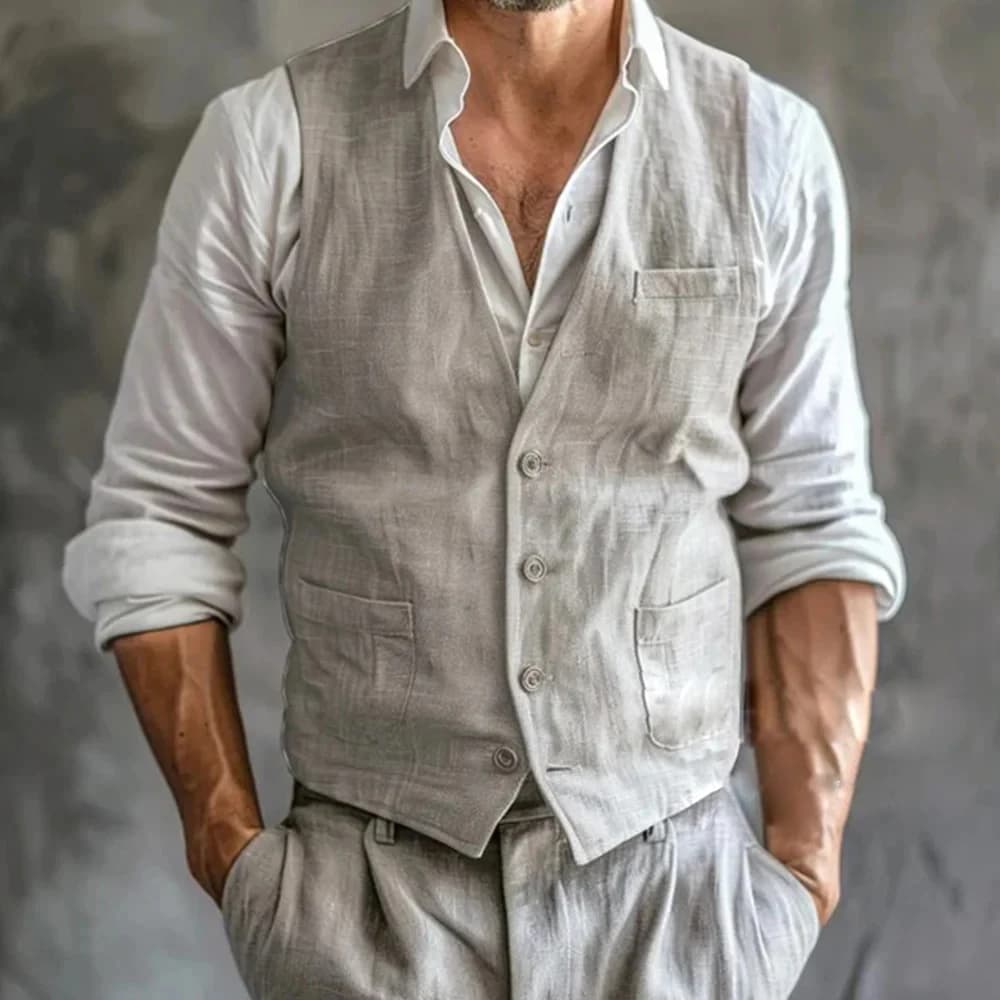 Gilet en Lin pour Homme, de Haute Qualité, Gris, Cool, Respirant, avec Poches, Formel, pour le Trava