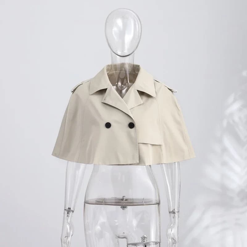 Nouvelle Veste Courte Élégante pour Femme, Coupe-Capuche Kaki, Coupe-Vent, Col Revers, Double Bouton
