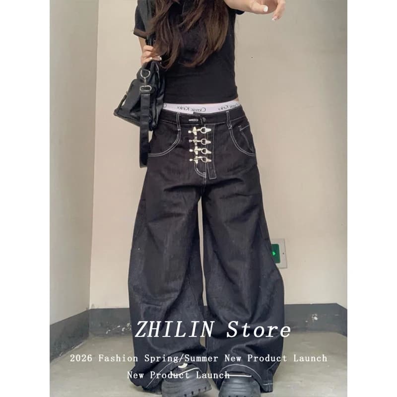 Jeans en denim style rétro américain, taille haute, coupe droite, coupe ajustée, pour jeunes femmes,