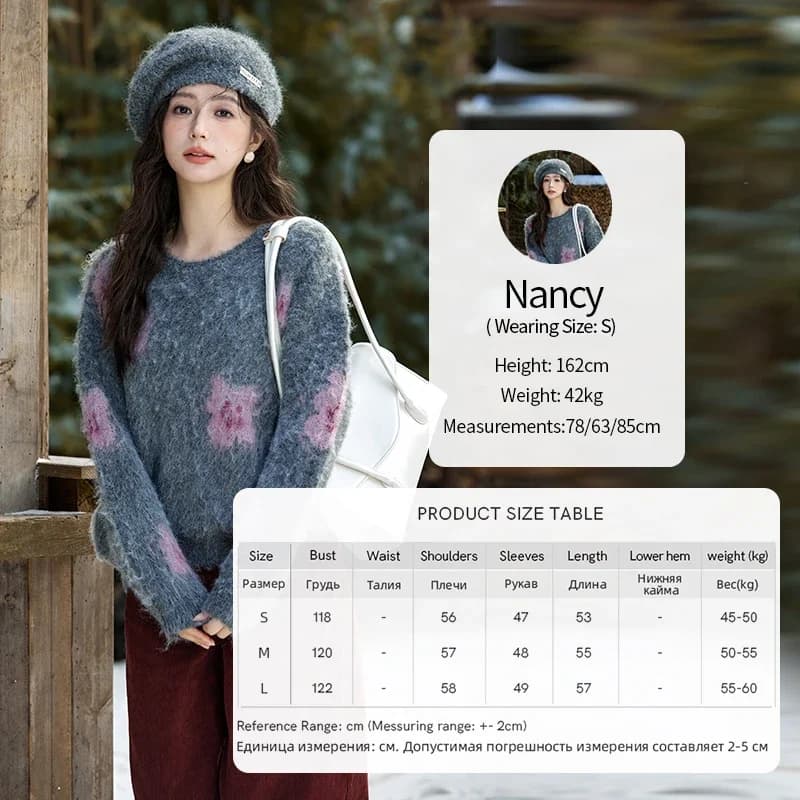 MISHOW-Pull à col rond en fil de laine pour femme, pull à fleurs en peluche, vêtements chauds, polyv