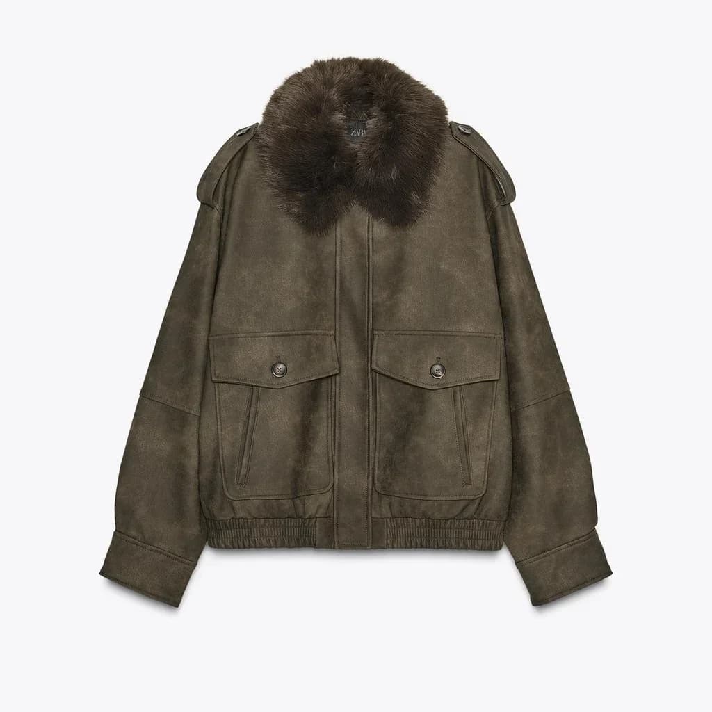 Veste courte Vintage à col en fausse fourrure pour femme, manteau court en cuir suédé avec fermeture
