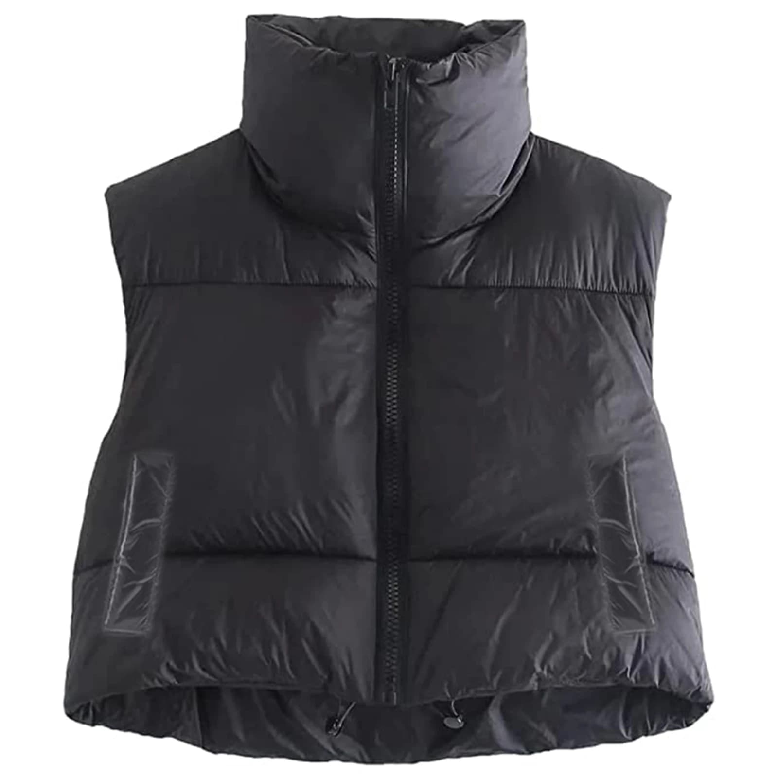 Gilet court chaud pour femme, col montant, sans manches, léger, vêtements d'extérieur à la mode, aut