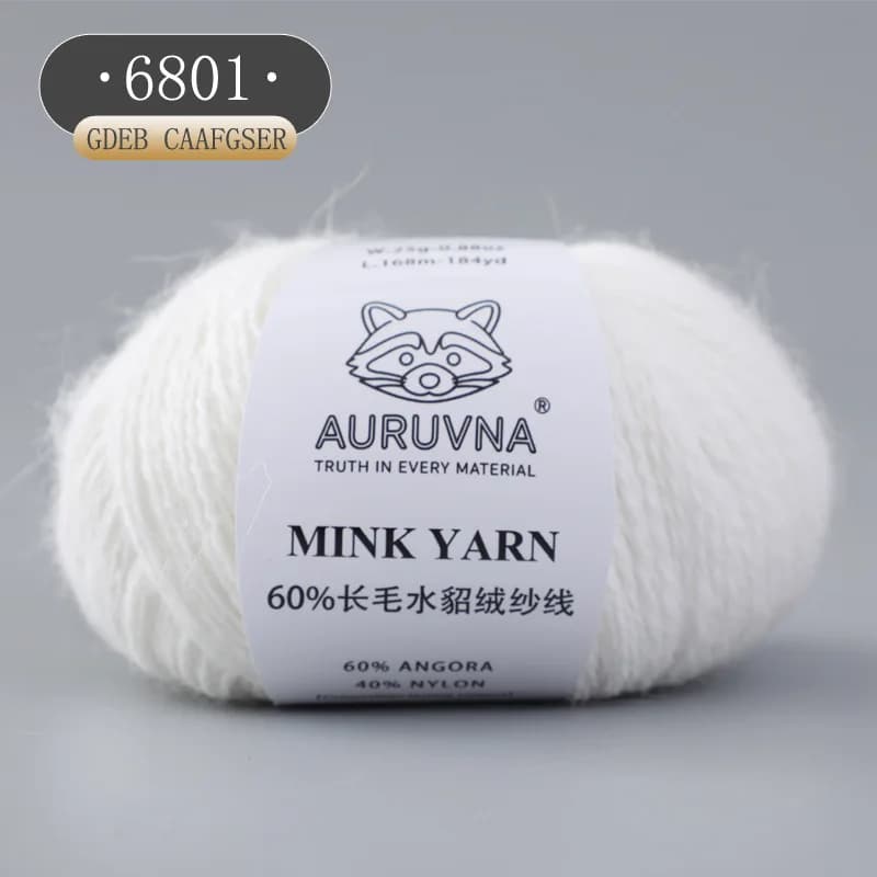 Fil à tricoter et à crocheter DIY en laine de vison longue 60% et poil de lapin angora épais, 25g