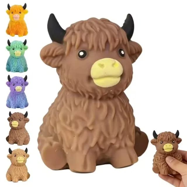 Jouet Squishy Vache des Highlands Mignonne à Remontée Lente, Pailletée, Douce, Anti-Stress Sensoriel