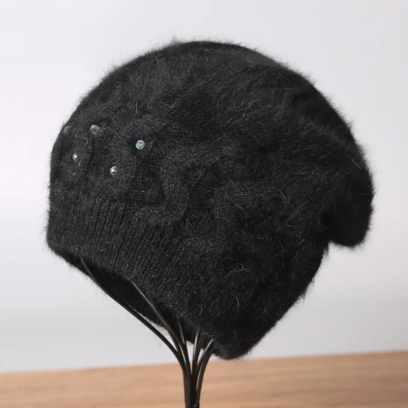 Angora chapeau femmes hiver tricot chapeau Double couches décontracté chaud accessoire pour l'automn