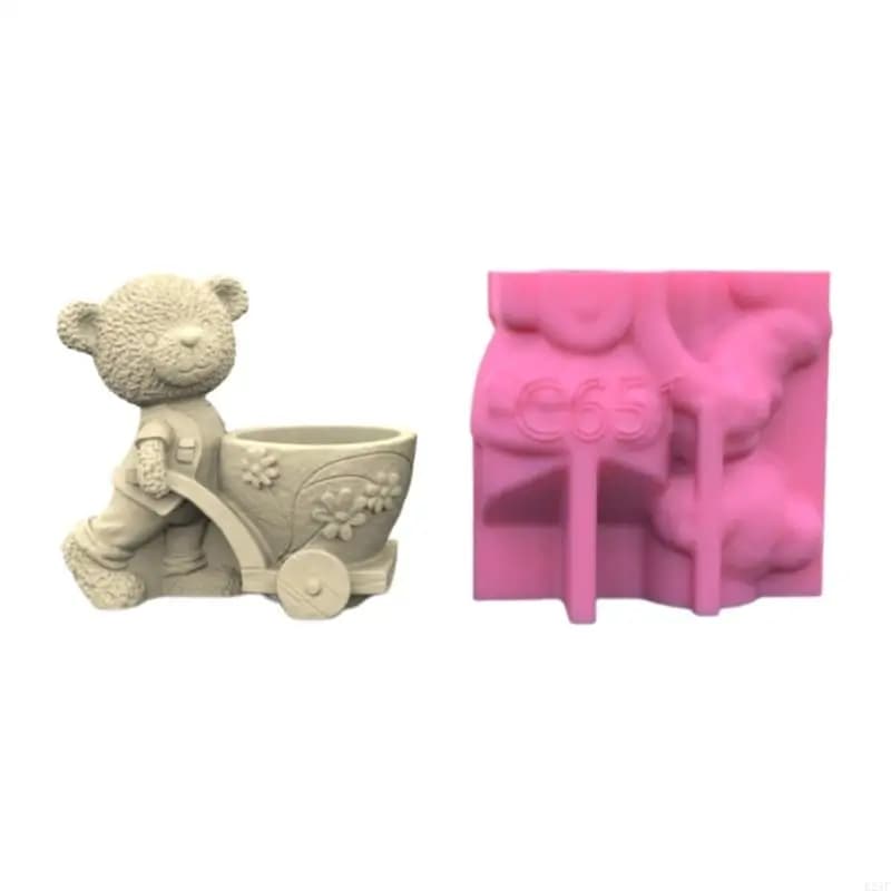 E21F Carton dessin animé Pottes fleur succulentes Moule moule Holder Silicone Moule béton