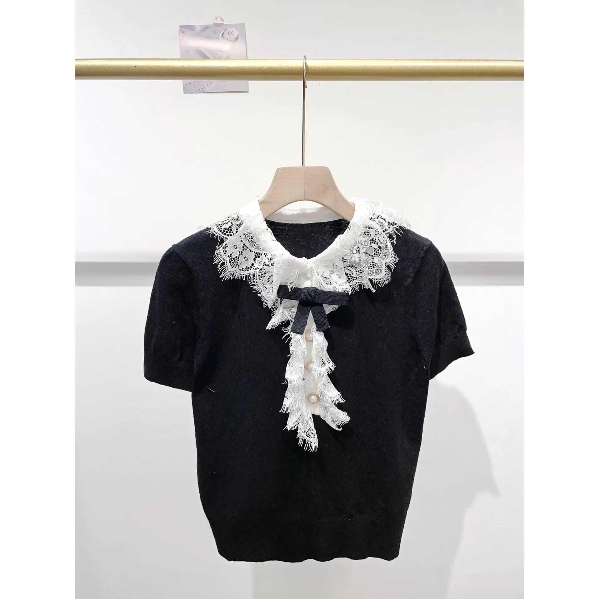Nouveau haut en tricot de dentelle d'été, simple, cintré à la taille, amincissant