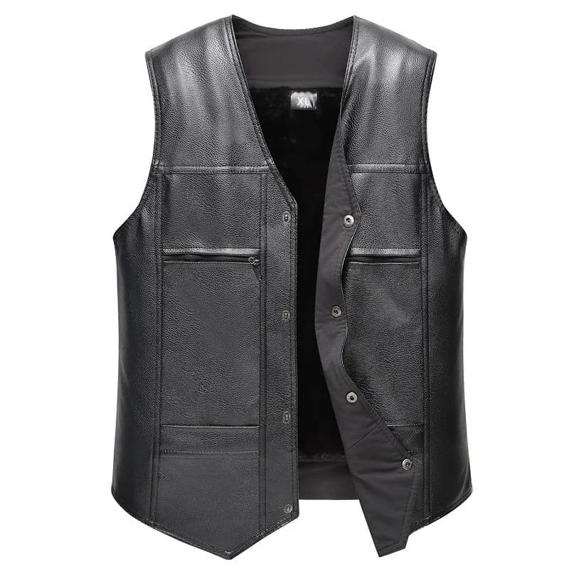Gilets en cuir PU pour hommes, élégants, sans manches, simple boutonnage, col en v, polaire épaisse,