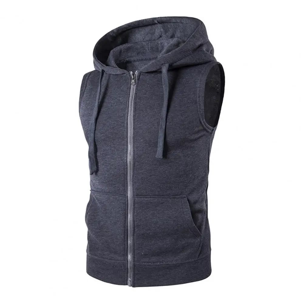 Gilet léger à capuche pour hommes, ouverture à fermeture éclair, avec grandes poches, couleur unie, 