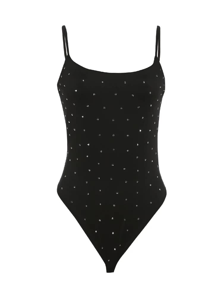 Nibber Low-Neck Body Femmes Strass Applique Sexy Hottie Sans Manches Haute Stretch Mode Classique Pl