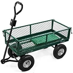 Chariot en maille d'acier robuste, chariot utilitaire de jardin avec côtés amovibles et roues de 10 