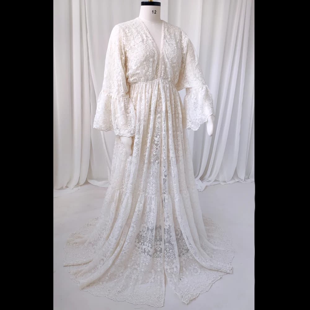 Robe de grossesse bohème pour séance Photo, fil de coton, dentelle brodée, maille transparente, élég