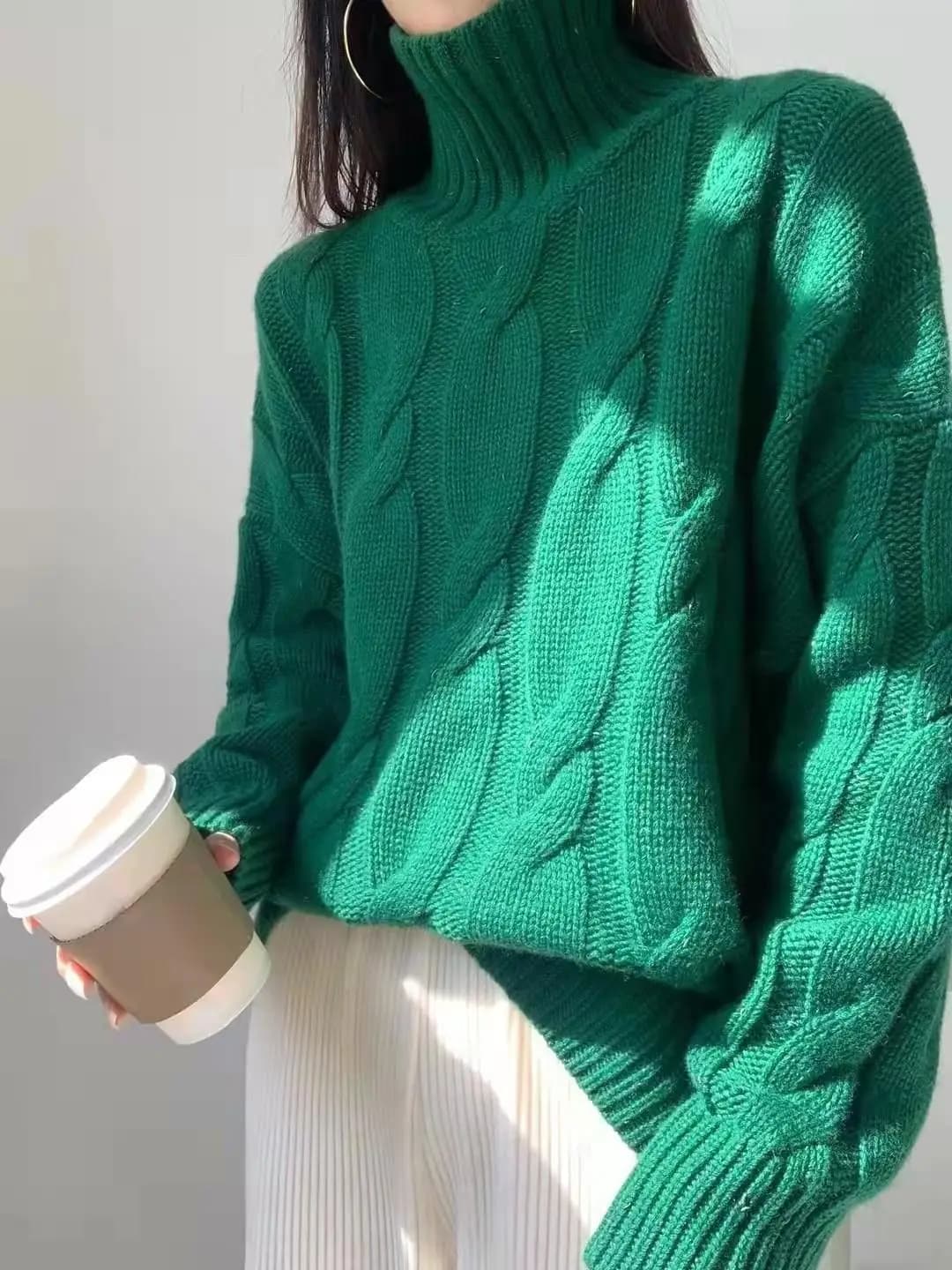 Pull en cachemire à col roulé pour femme, 100% laine Pure, coupe ample, tricoté paresseux, haut à fo