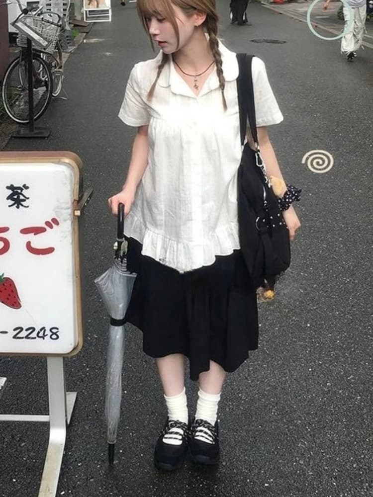 Chemisier japonais vêtements pour femmes à manches courtes col claudine chemises blanches 2025 Blusa