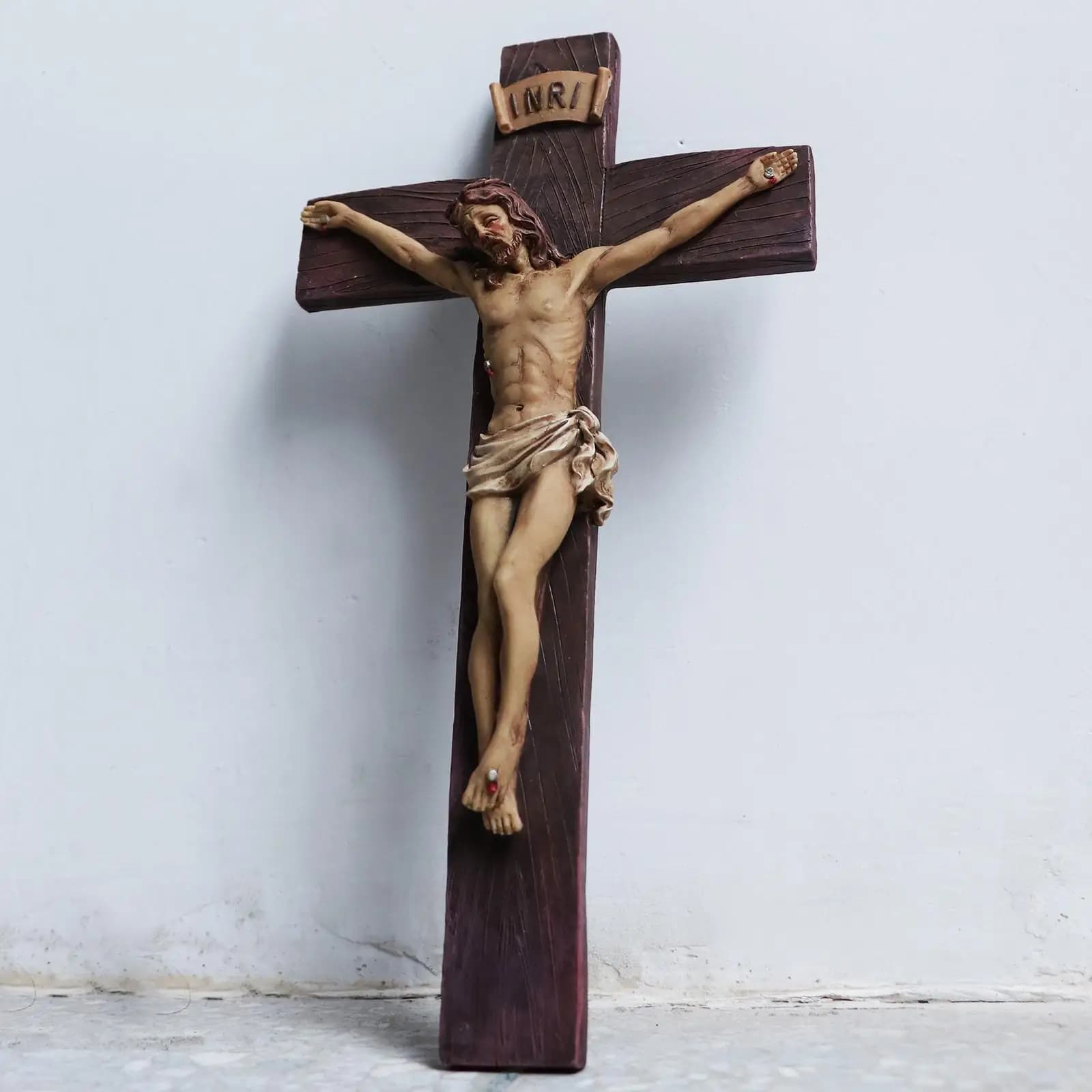 Statue Religieuse de Jésus Croix Nina Ifix, Figurine Saint Catholique, Artisanat Mural, Sculpture po