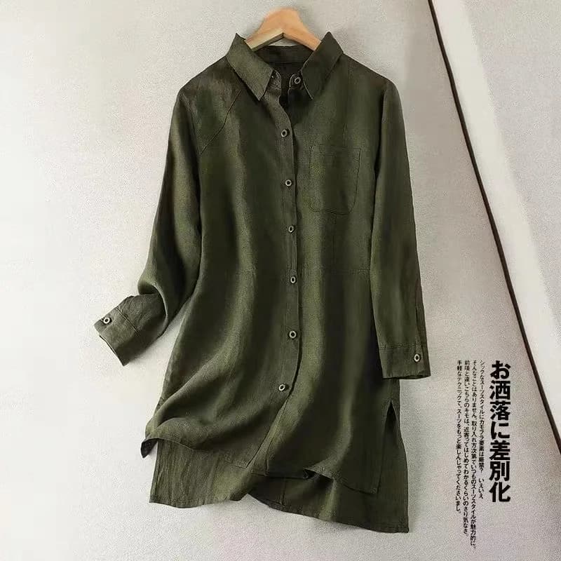 Blouse cardigan longue en coton et lin à manches longues pour femme, nouvelle version coréenne rétro
