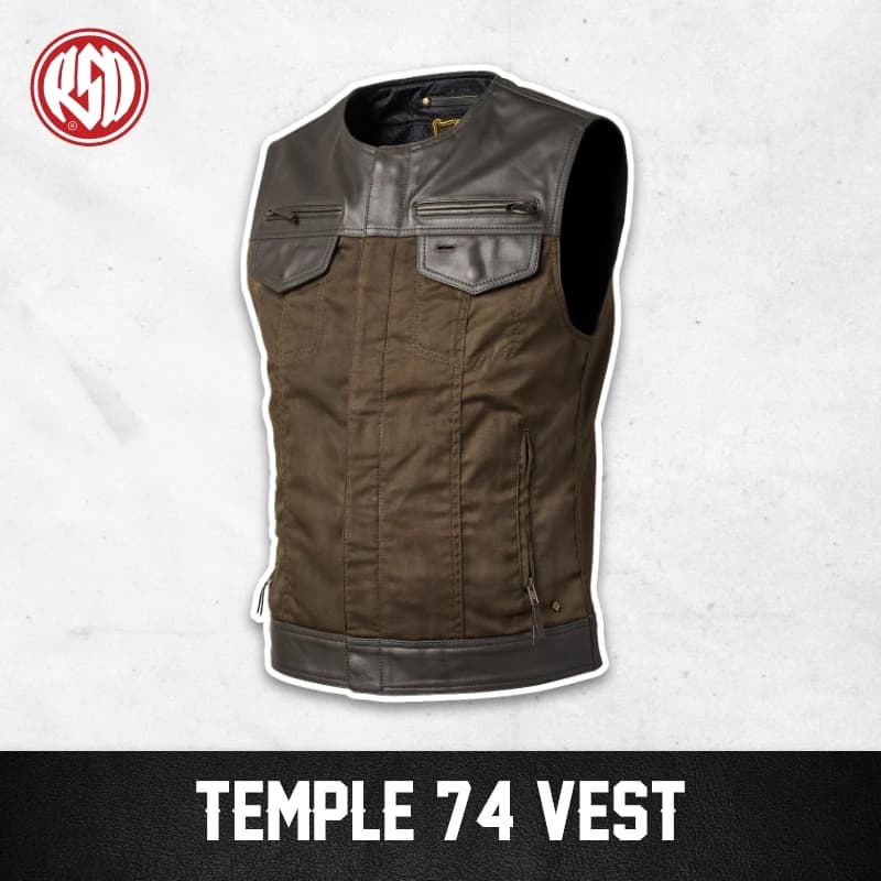 RSD Temple Gilet moto hommes Veste Original classique en cuir de Buffalo Vintage Gilet maille automn