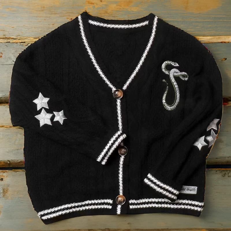 Cardigan de réputation avec serpent étoile Cardigan Rep Taylor broderie col en v boutonné pull trico