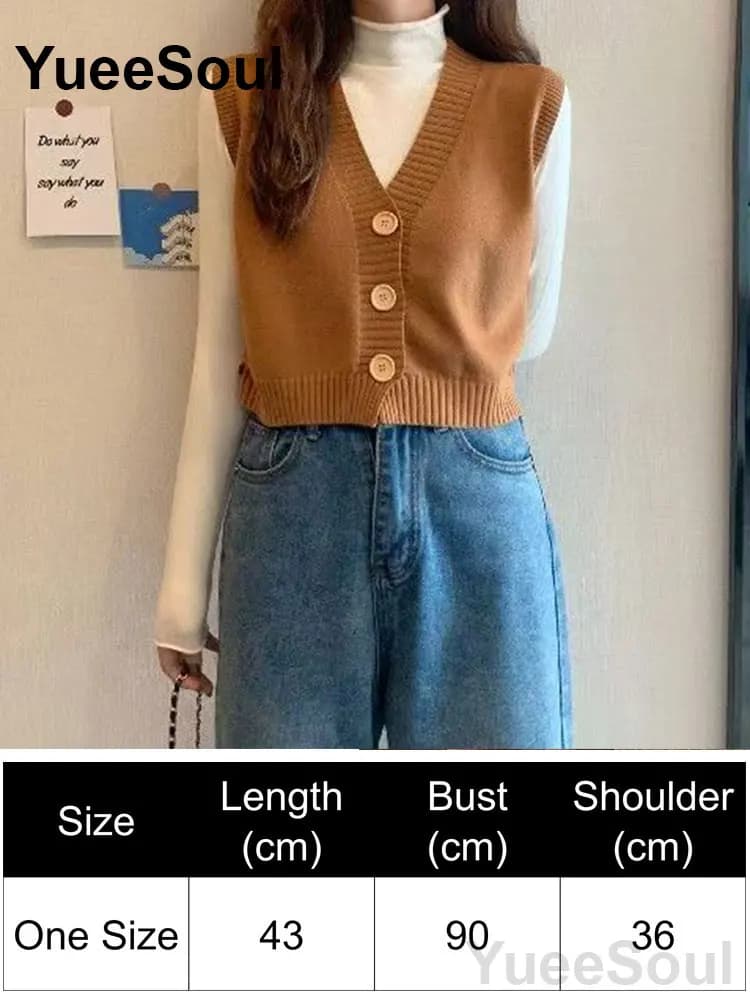 Pull marron gilet 2026 nouveau solide sans manches tricoté gilet Y2K esthétique Vintage haute rue dé