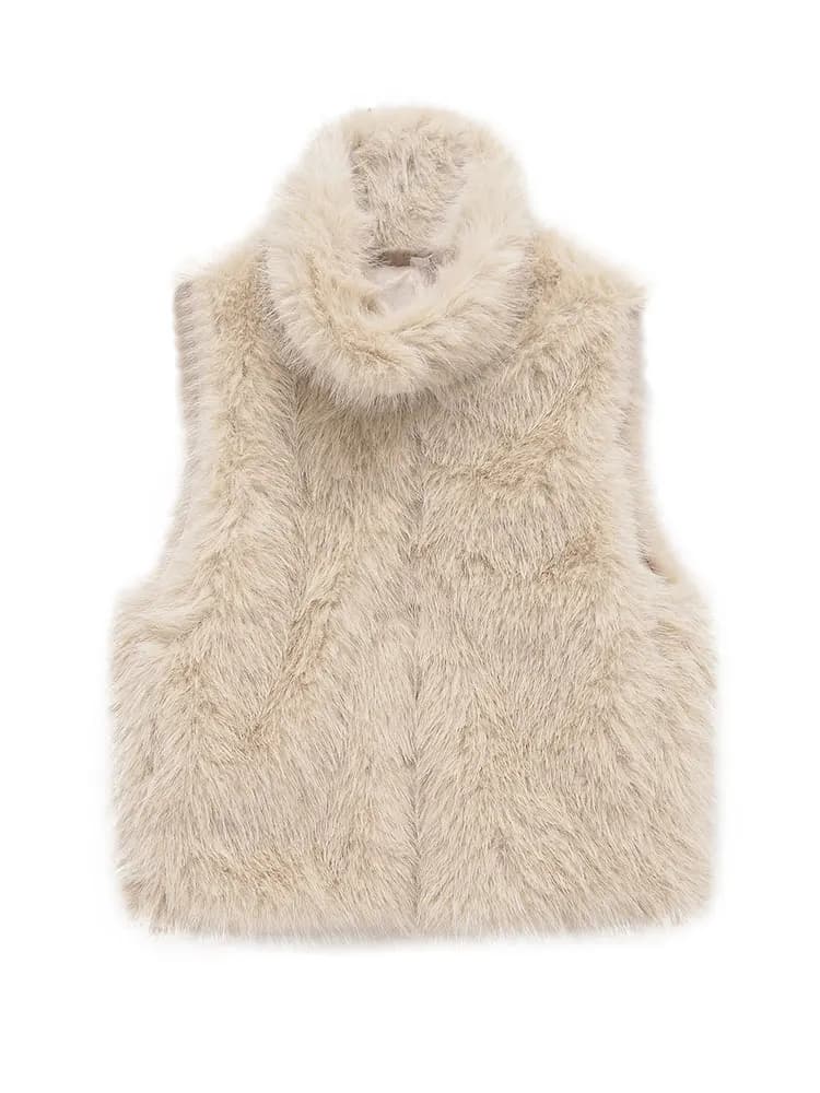HH femmes élégant solide fausse fourrure gilets col roulé sans manches gilet manteau automne hiver m