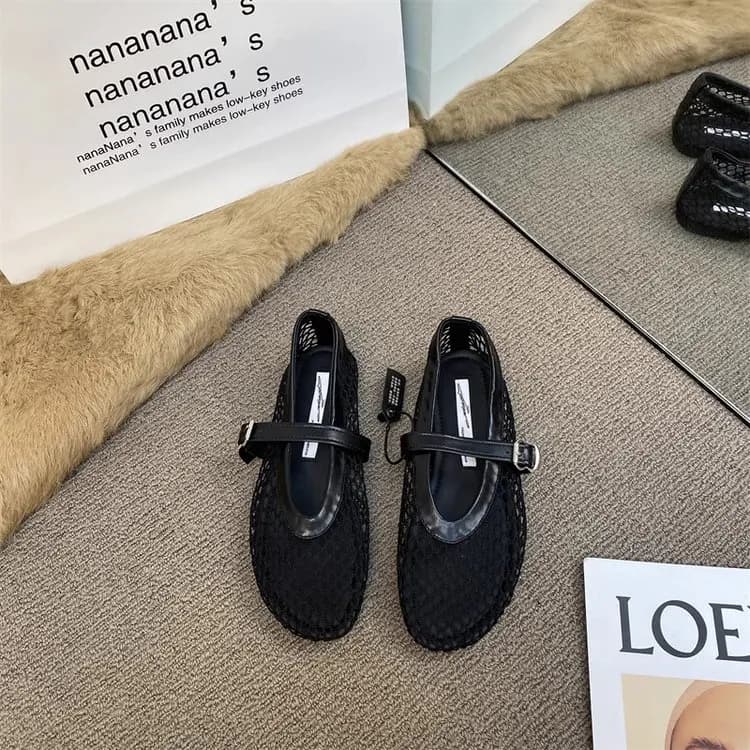 2025 Nouvelles chaussures de ballet plates pour femmes en maille creuse - Sandales en résille respir
