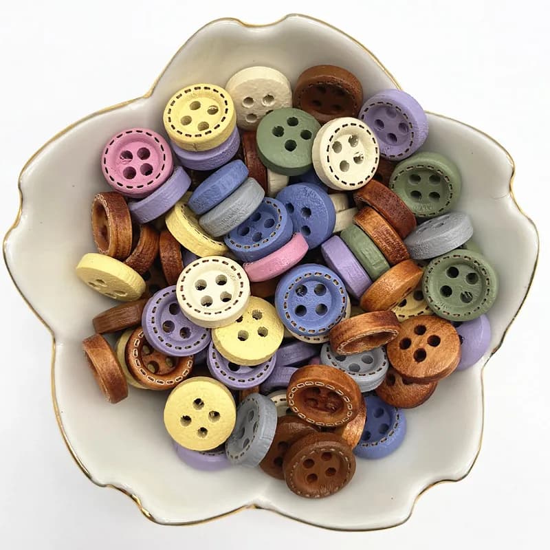 50pcs 10mm 4 trous Mini boutons de couleur pour enfants boutons en bois vêtements décoration de mari