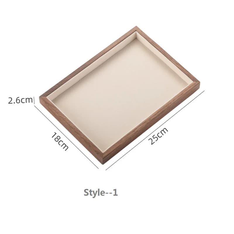 Plateau de rangement pour bijoux en noyer avec doublure en velours, compartiments divisés pour bague