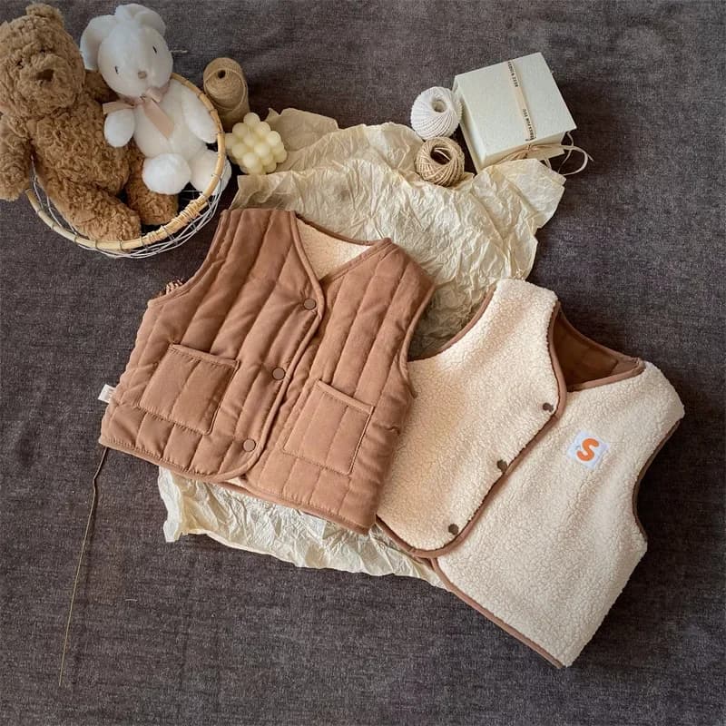 Gilet rétro chaud et polyvalent de Style coréen pour enfants, automne et hiver, pour garçons et fill