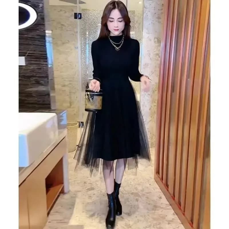 Robe française en maille taille haute pour femmes, nouvelle jupe à base intérieure, automne